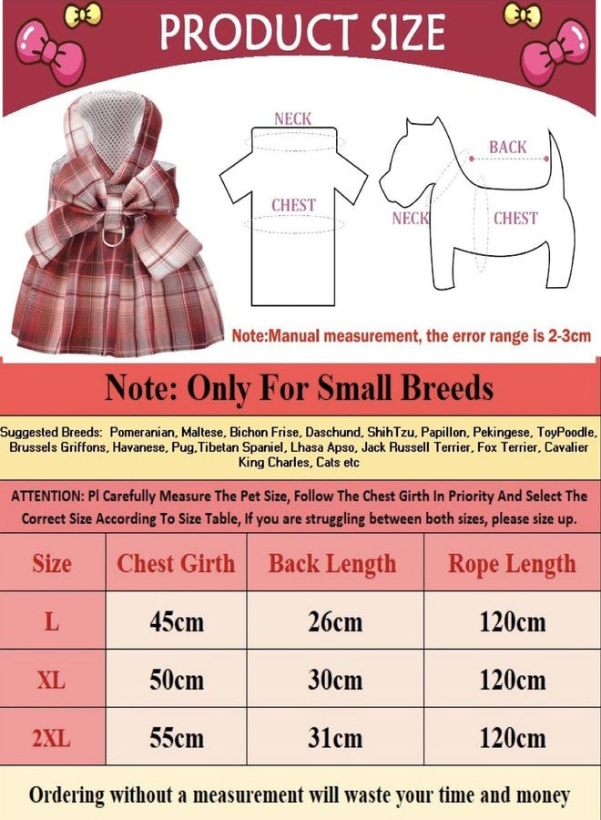 KUTKUT polycotton Plaid Dog Dress Bow Tie Harness Leash Set Harness Dress for Small Dogs,Puppy,D Ring Outfits for Small Dogs Skirt Doggy Puppies Harness Vest Outdoor (L,Adjustable Bust:45cm),1 count - Image 4